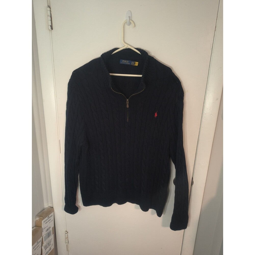 Polo Ralph Lauren Navy Blue 100 Percent Cotton Full Zip Sweater 2XB XXL